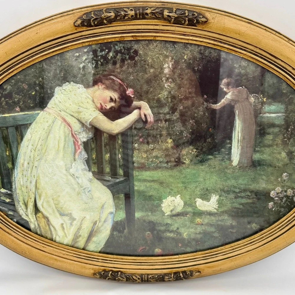 Vintage Faraway Thoughts Oval Framed Print Donald Art Co Garden 27.5